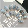 24Pcs/Set Grey Marble Design Lady Nails Acrylic Full False Nail Tips Nail Art Fake Nails Tools + Duo Side Sticker Z141