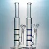 10XX Clear Green Blue Glass Bongs 14mm Female Joint Hookahs 10 Inch Water Pipes Three Beecomb Perc Oil Dab Rigs with bowl