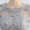 2019 gris clair col transparent illusion manches longues dentelle appliques robes de bal fermeture éclair dos balayage train fête mère de la robe de mariée