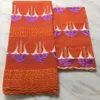5Yards Wonderful orange african cotton fabric embroidery and 2Yards french net lace fabric for dress BC35-4