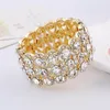 Joias de casamento luxuosas com strass de cristal, cor dourada, pulseiras para mulheres, corda elástica, pulseiras largas, 259v