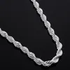 Collar de cadena de plata de cuerda trenzada con Flash de 2 MM Chapado en plata de ley 925 de alta calidad, collar Unisex nuevo