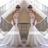 2022 Abiti da sposa in chiffon da spiaggia senza spalline Applique in pizzo a sirena Abito da sposa su misura Abiti da sposa senza schienale BC0190