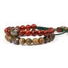 Ny design sommar smycken grossist 10st / mycket 8mm naturlig röd grön trä pärlor tibetansk dzi öga yoga meditation etnisk macrame armband
