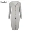 Forefair V Neck Jesień Sweter Sukienka Kobiety 2018 Przyciski przednie Sexy Midi Bodycon Sukienka Czarna Żółta Zimowa Kobieta Dzianiny Dress D18102902