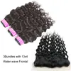 Pacote de cabelo humano virgem brasileiro onda de água 4 pacotes com fechamento de renda grandes pacotes de tecelagem de cabelo encaracolado com fechos frontais Closu2530970