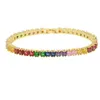 rainbow tennis bracelet for women men gold plated square baguette cubic zirconia colorful cz bangle 17cm 19cm304u