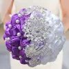 Artificial Wedding Bouquets Handmade Ribbon White Purple Roses Flowers Pearls Crystal Bridal Wedding Bouquet Bridesmaid Wedding Accesories