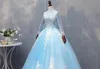 2018 Nowa Księżniczka Z Długim Rękawem Wysokiej Neck Aplikacje Frezowanie Suknia Ball Quinceanera Suknie Sweet 16 Dresses Debiutante 15-letnia sukienka imprezowa BQ55