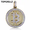 TOPGRILLZ Hip Hop couleur or couleur plaqué glacé Micro pavé zircone rond Bitcoin pendentif collier pour hommes femmes