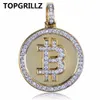 TOPGRILLZ Hip Hop Banhado A Cor do Ouro Iced Out Micro Pave Zirconia Rodada Bitcoin Pingente de Colar Para Mulheres Dos Homens