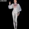 Maniche in pizzo Strass Costumi femminili sexy Cristalli Tute performance DJ DS show Body Singer Dance Nightclub star