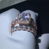 2018 Set anello vintage Rose Gold Filled 925 argento 5A Cz Stone Fedi nuziali per fidanzamento per donna Gioielli da sposa