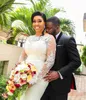 Afrykańskie Nigerian Lace Sukienki syreny cekinowe koraliki długie rękawy zamiataj pociąg ślubny suknia ślubna vestidos de noiva