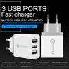 3 USB QC 3.0 Quick charge US Eu UK home Wall Charger Power Adapter Fast adaptive 30W For iphone 11 Android phone 30pcs/lot