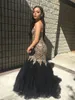 Sexy Mermaid Prom Dresses Sweetheart Appliques Lace Gold Black African Party Dresses Formal Evening Gowns Zipper Up Floor Length