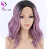 Hotselling Natural Water Wave Short Bob Synthetic Wigs for Women Curly Cosplay Wig ombre two tone purple synthetic lace front wig