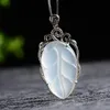 Certificate Natural Medullary Jade Medullary Necklace Pendant Carved leaf 925 silver Women Men Jewelry gift with Box