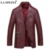 LA SPEZIA Burgundy Jacket Men Faux Leather Slim Fit Jackets With Pockets Gentlemen Casual Man Designer  Spring Autumn Coats