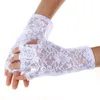 Черный белый пальцев дизайн Леди Гот свадьба сексуальные короткие кружева перчатки лето солнцезащитный крем рукавицы