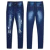 EAS-Spring Otoño Bordado Slim Skinny Jeans Mujer Moda Hallow Out Agujero Pantalones Rippados Push Up Alta Cintura Denim (Azul)