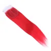 Wefts Colored Red Virgin Brasilianska mänskliga hårbuntar med spetsens frontal stängning 13x4 Silky rakt rött hår Wefts Extensions With Front