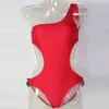 SexeMara Anello Costume intero Costume da bagno monospalla solido Donna 2017 Costume da bagno sexy taglio alto Costume da bagno femminile Monokini