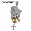 TOPGRILLZ Хип-Хоп Латунь Золотой Цвет Iced Out Micro Pave CZ Молящиеся Руки Крест Ожерелье Шарм Для Мужчин, Женщин, Подарки, Ювелирные Изделия