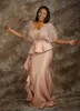 Afrikanische Meerjungfrau, formelle Abendkleider, tiefer V-Ausschnitt, Blumenapplikationen, Perlen, kurze Ärmel, Ballkleider, sexy, stilvoll, Party-Kleid für besondere Anlässe
