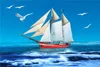 Blue Sky and Sea Sailor Themed Photography Backdrops Printed White Seagull Sailboat Kids Children Birthday Party Photo Booth Backgrounds