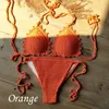 Handmade Sexy Bikini Set Boho Bikini Knit Crochet High Waist shorts Tassel Swimwear Beachwear Bathing Suit