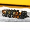 Gioielli da uomo potenti all'ingrosso 10 pz / lotto Cubic Micro Pave Black CZ Spacer Beads Macrame Bracciale con perline di pietra occhio di tigre naturale