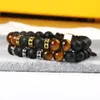 Powerful Men's Jewelry Wholesale 10pcs/lot Cubic Micro Pave Black CZ Spacer Beads Macrame Bracelet With Natural Tiger Eye Stone Beads