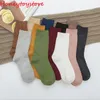 Japanse middelbare school meisjes sokken losse effen kleuren dubbele naalden breien katoen lange sokken vrouwen
