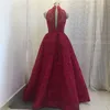 Prom Dresses Burgundy Mermaid Long Prom Dresses High Collar Lace Beading Formal Party Gowns Sequin Pleat Detachable Skirt