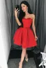 Red Satin Short Prom Dresses Simple Sweetheart Ruffles Knee Length Short Mini Party Dresses Evening Gowns Zipper Up