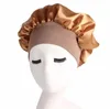 Nieuwe brede band Satin Silk Bonnet Cap Comfortabele nacht Slaaphoed Haarverlies Cap Chemo Caps 6 kleuren