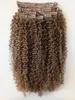 Kinky Curly Human Remy Hair Extensions 9Pieces 100G One Set의 브라질 처녀 라이트 갈색 머리 씨근 클립