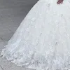 2020 새로운 현대 아랍어 공 가운 웨딩 드레스 숄더 레이스 3D 아플리케 파란색 공주 층 길이 뚱뚱한 플러스 사이즈 신부 가운