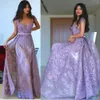 Lavender Mermaid Long Prom Dress With Overskirts Glamorous Full Lace Applique Beaded Tulle Evening Dresses Newest Couture Formal Party Dress