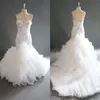 Amazing sjöjungfru bröllopsklänningar 2018 sommar pärlstav älskling brudklänningar spets upp tillbaka tiered sweep train bröllop vestidos 100% riktigt arbete
