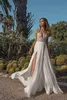 2018 Asaf Dadush Boho Wedding Dresses Applique Sequins Beaded Side Split Beach Wedding Gowns Chiffon Backless Plus Size Bridal Dress