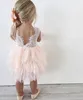 Romantico 2018 Boho Country Flower Girl Abiti per matrimoni Economici Crew Avorio Pizzo Blush Pink Tulle Tiered Girls Abito formale EN2204