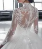 Élégant col haut robe de bal robes de mariée nouveau 2022 musulman manches longues train dentelle appliques robes de mariée Vintage chapelle robe de mariée sur mesure