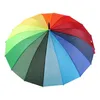 Rainbow Paraply L￥ng handtag rakt vindt￤t f￤rgglada paraply kvinnor m￤n regn paraply t2i416