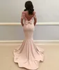 Elegant Satin Mermaid Prom Klänningar Spaghetti Straps Korta ärmar Bow Backless African Party Dresses Evening Gowns Sweep Train