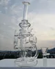 New big bong double Recycler Glass Bongs oil rig tyre perc water pipe with 100% quartz banger bubbler sidecar beaker 14.4mm joint