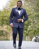 Personaliseer Slim Fit Navy Blauwe Bruidegom Tuxedos Groomsmen Dubbele Breas Mooie Mannen Formele Pakken Zakelijke Draag Prom Pak (Jas + Broek + Tie) Nee; 38