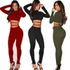 Märke Womens Jumpsuit Lace Up Svart Bodysuit 2 Piece Set Bodycon Bandage Jumpsuits Höst Vår Bomull Body Suit Overaller 9096