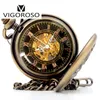 2017 New Bronze Steel Vintage Retro Steampunk Szkielet Dragonphoenix Mechaniczny Ręka Wiatr Pocket Watch Fob Chain Zegar